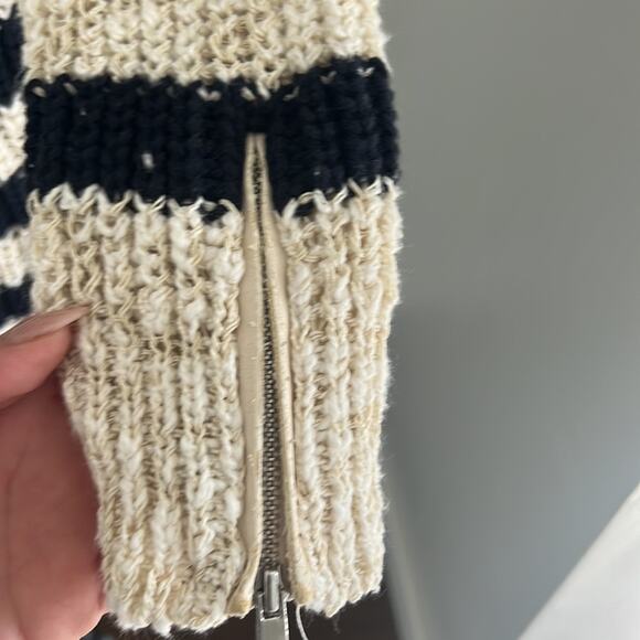 Ann Taylor Womens Stucco Knit Sweater Navy Winter White Stripe Cotton - S - Picture 10 of 10